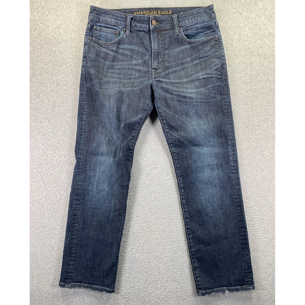 American Eagle Original Straight Jeans Mens 33x30 Dark Wash Stretch Denim